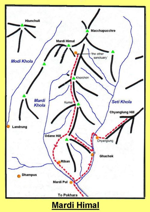 Access and Ascent Route Map for Mardi Himal